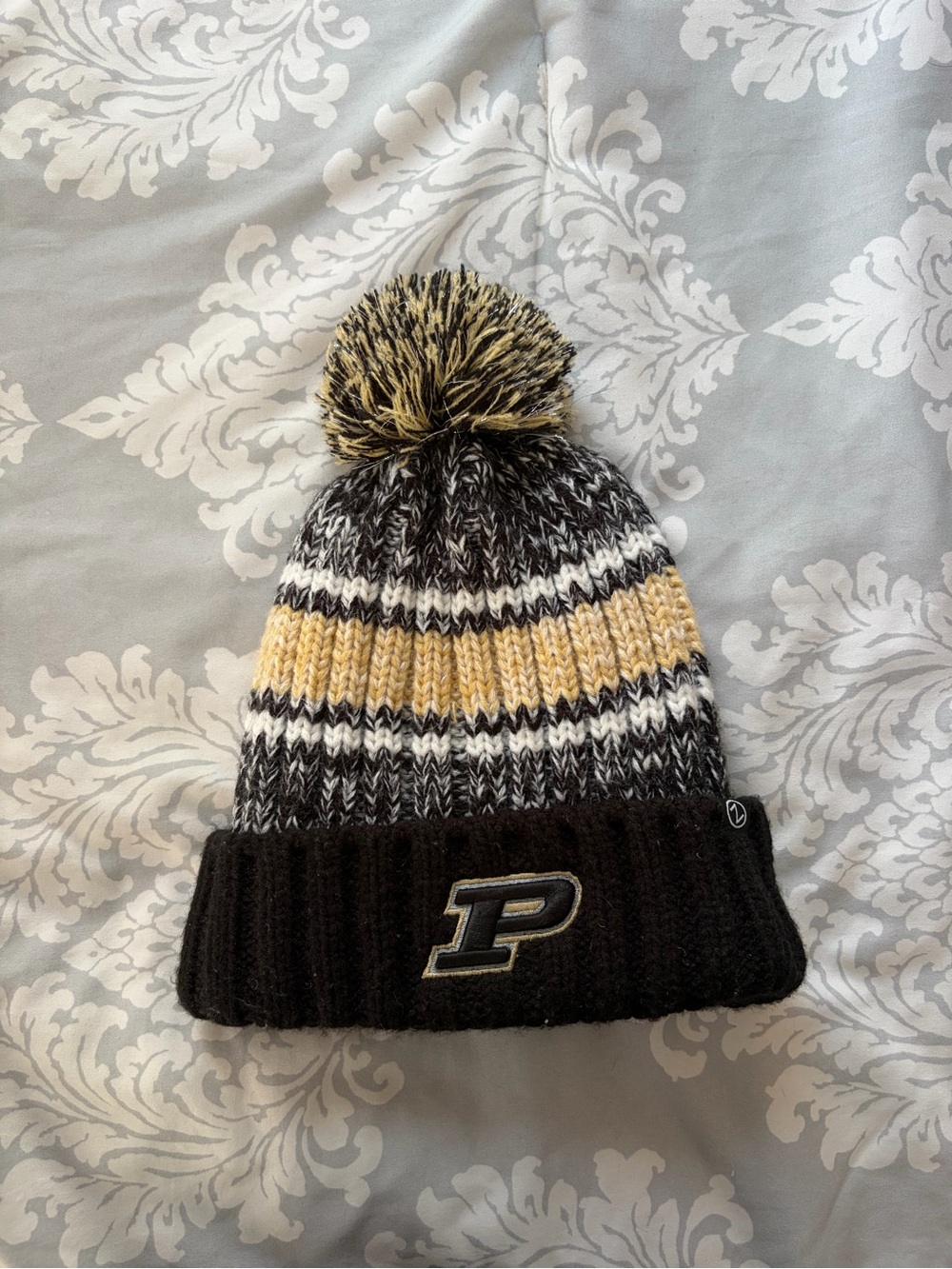 Purdue Black, Gold & White Pom Beanie